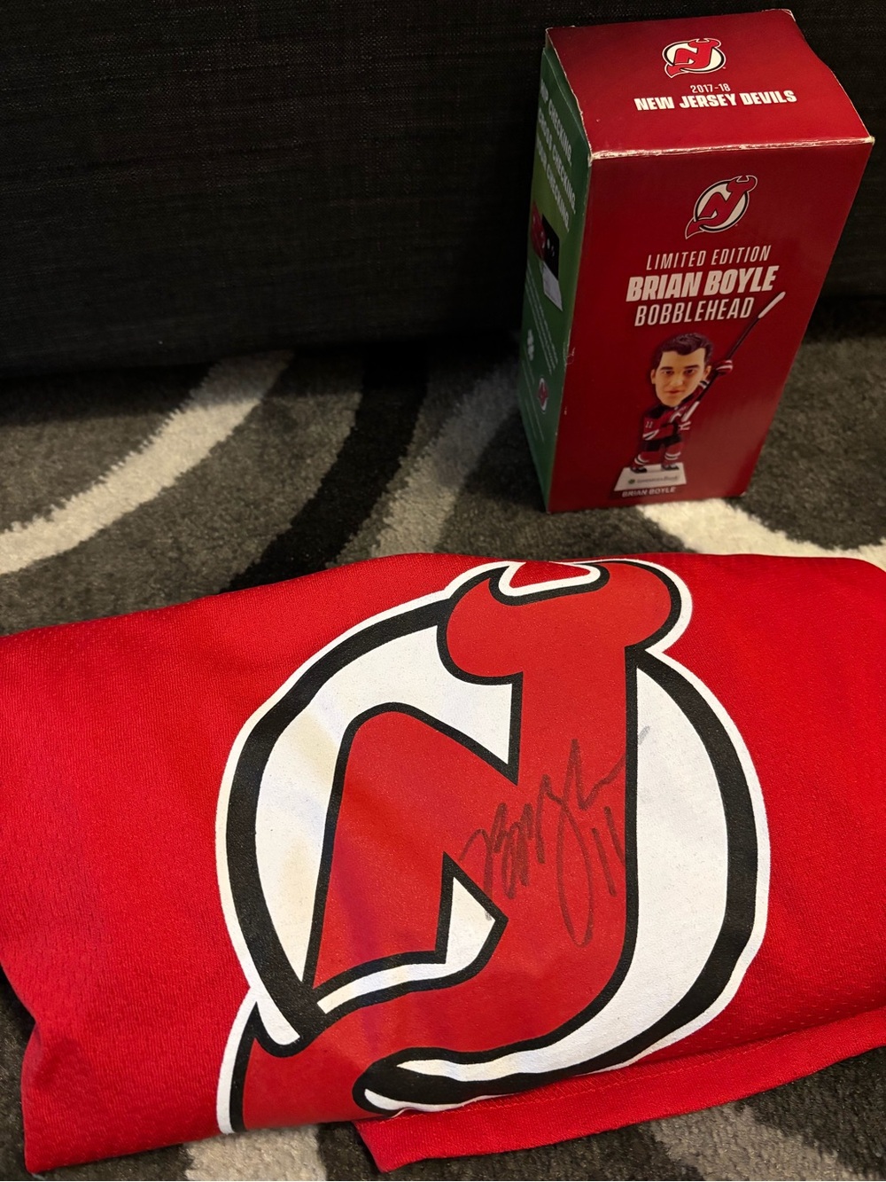 Brian Boyle Signed Jersey and Limited Edition Bobblehead Bundle NJ Devils